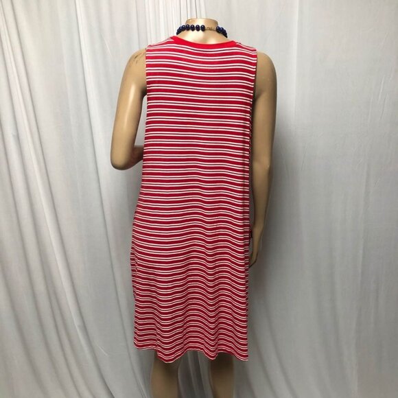 Time and Tru Dress Womens Size Large 12-14 Red White Sleeveless Shift Comfy NEW - Picture 4 of 8